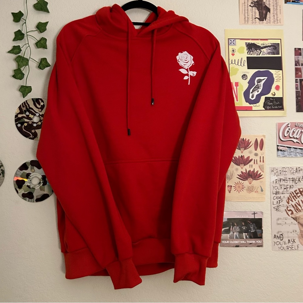 Vintage Red Baggy Sad Rose Hoodie